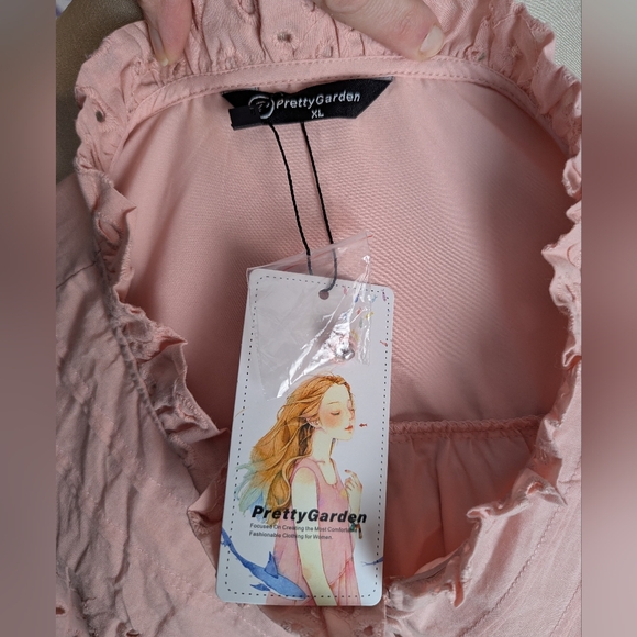 Pink Romantic Boho Puff Long Sleeve Button Up Blouse With Lace Eyelet Details - Picture 9 of 11